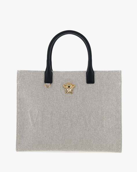 Buy VERSACE La Medusa Canvas Large Tote Bag | Grey & Black Color 