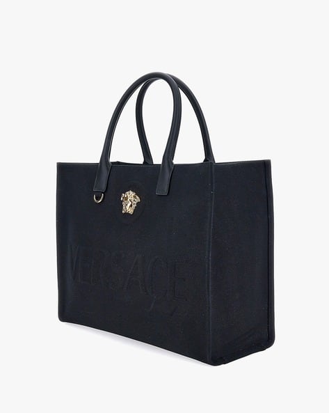 Buy VERSACE La Medusa Canvas Large Tote Bag | Black Color Women 
