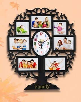 Family Tree Analogue Wall Clock with Photo Frame