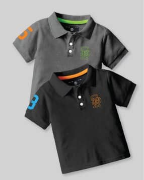 codez Boys Pack of 2 Typographic Print Regular Fit Polo T-Shirts-picture-1