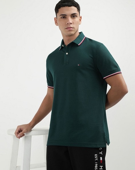 Men Regular Fit Polo T-Shirt with Logo Applique