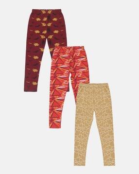 kiddopanti Girls Pack of 3 Geometric Print Leggings with Elasticated Waist-picture-13