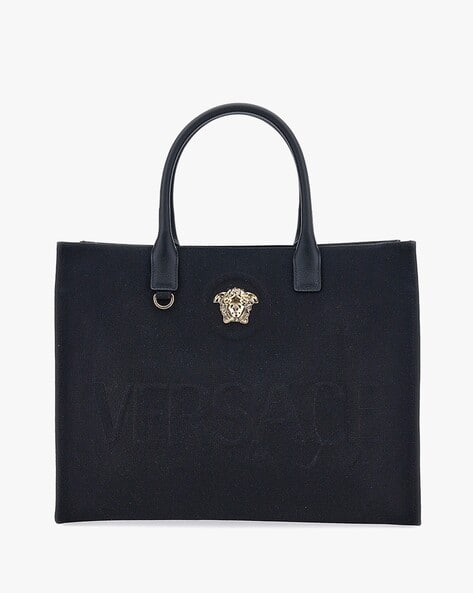 Buy VERSACE La Medusa Canvas Large Tote Bag | Black Color Women