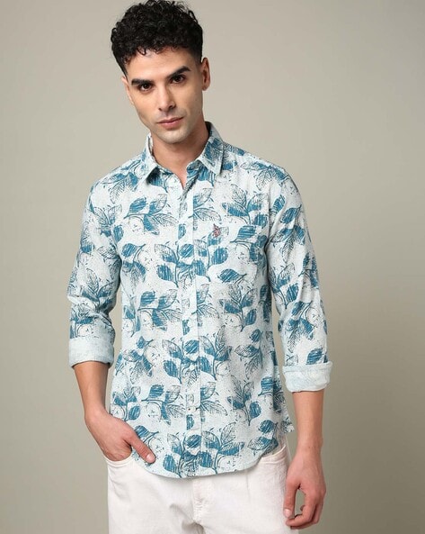 Men Leaf Print Slim Fit Shirt