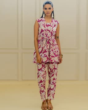 mirchi fashion Women Floral Print 2-Piece Tunic with Pants-picture-42