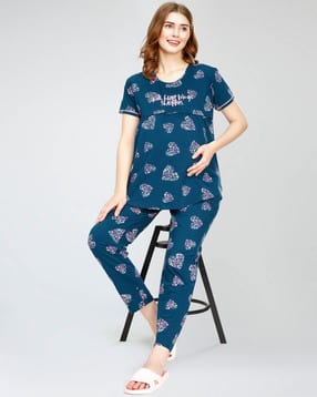 zeyo Women Graphic Print Knitted Top & Pyjamas Set-picture-33