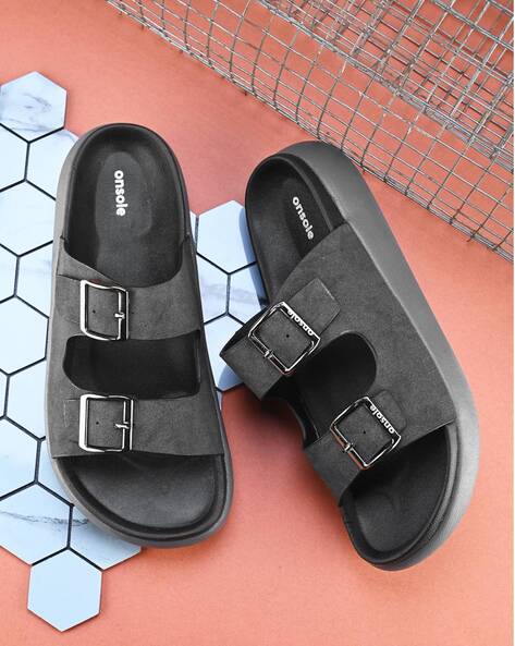 Men Double-Strap Flat Sandals with Buckle-Fastening