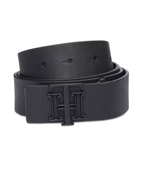 TOMMY HILFIGER Leather Wide Belt with Logo Accent