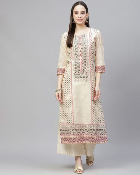 Tulsattva Printed Round-Neck Straight Kurta Set