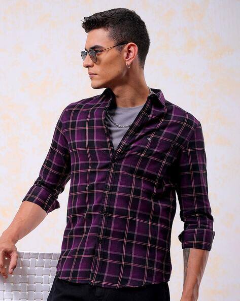 The Indian Garage Co Men Checked Slim Fit Shirt with Patch Pocket