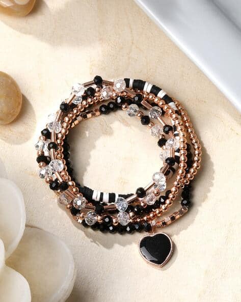 Cierra Women Rose Gold-Plated Heart Charm Beaded Wrap Bracelet