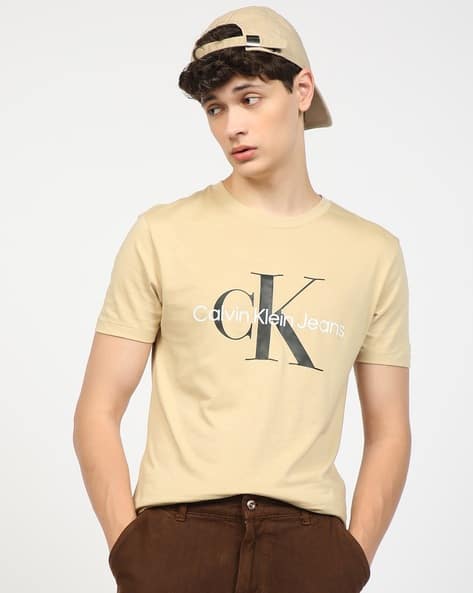 Men Brand Print Slim Fit Crew-Neck T-Shirt