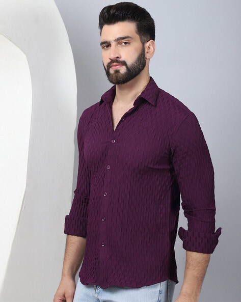 Men Regular Fit Shirt with Spread Collar