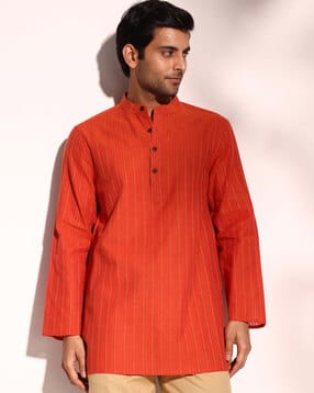 fabindia Men Striped Regular Fit Short Kurta-picture-12