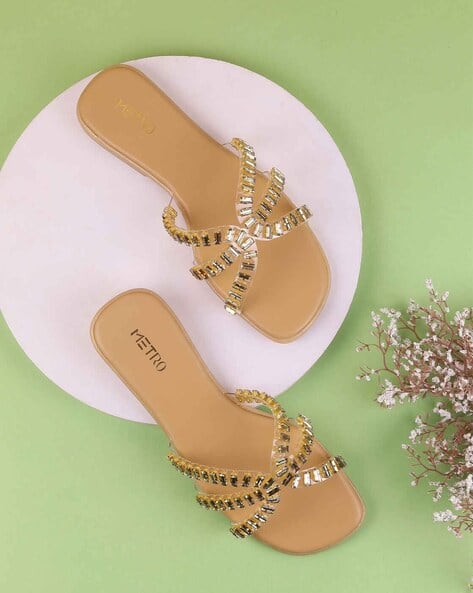 Buy Beige Flat Sandals for Women by Metro Online