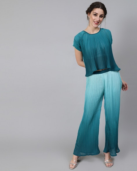 Aks Ombre-dyed Top with Palazzos Set