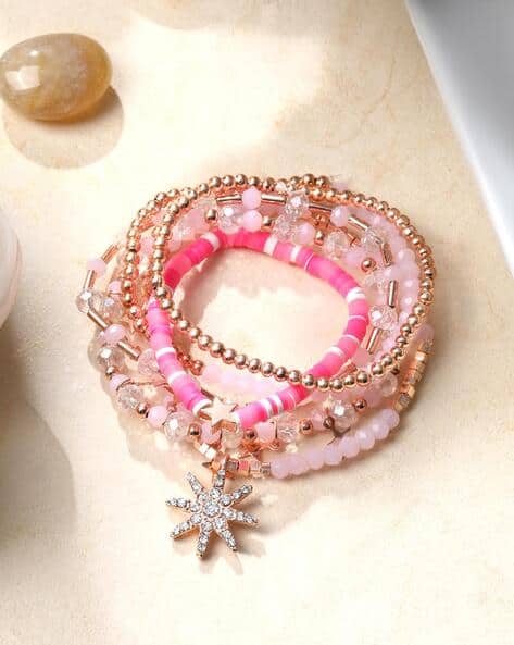 Cierra Women Rose Gold-Plated Star Charm Beaded Wrap Bracelet