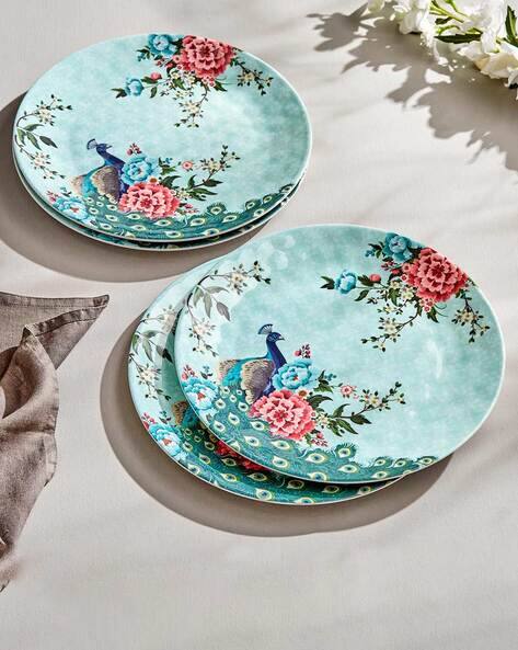 Set of Floral Print Melamine Dinner Plates