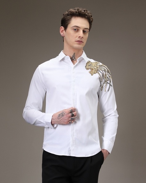 Men Embroidered Slim Fit Shirt