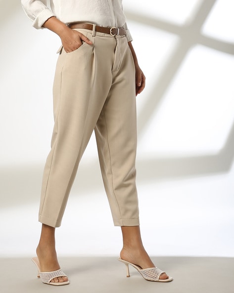 Women Relaxed Fit Pleat-Front Trousers