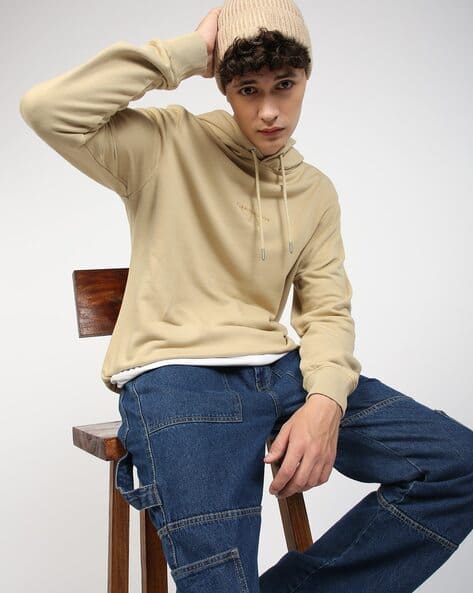 Modal Hoodie Calvin Klein Khaki Sweatshirt Mens Beige Monologo