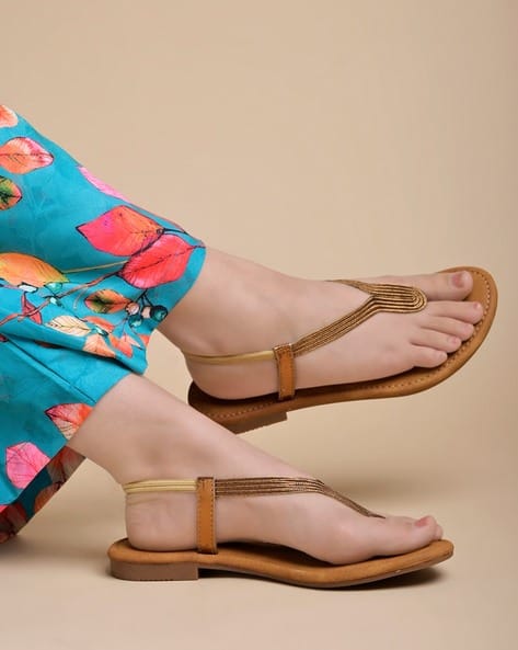 Women Striped Thong-Strap Sandals