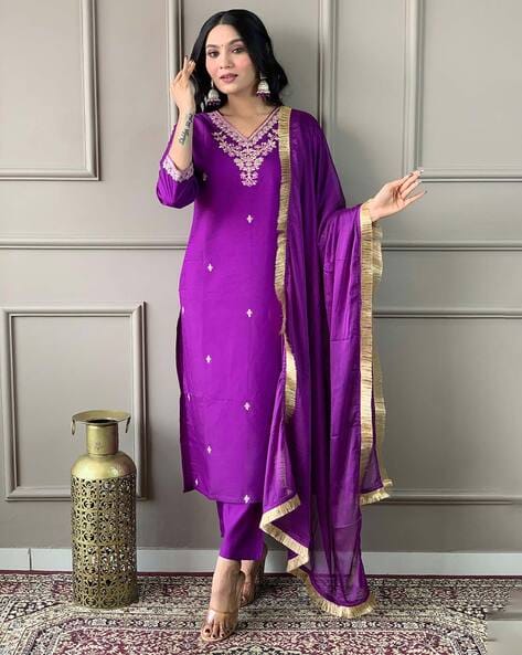 Women Embroidered Straight Kurta Set Price in India