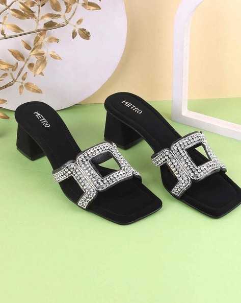 Metro Women Embellished Chunky-Heeled Sandals