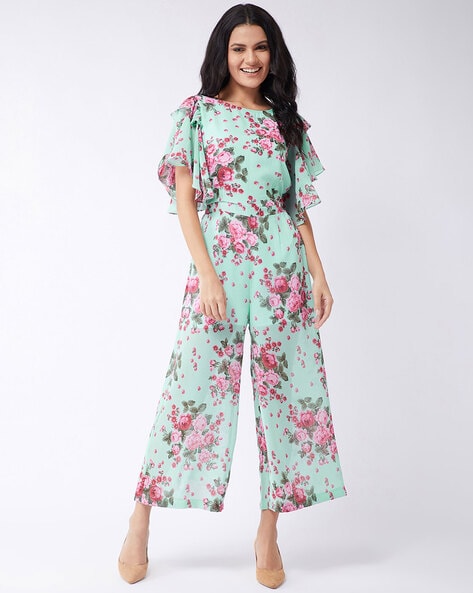 Floral Print Jumpsuit with Short Sleeves