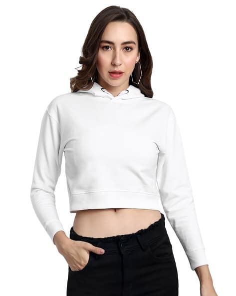 Women Regular Fit Crop Hoodie