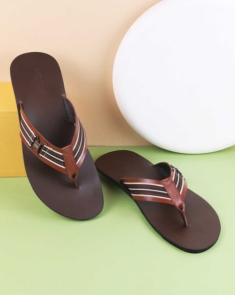 Metro Men Striped Thong-Strap Flip-Flops