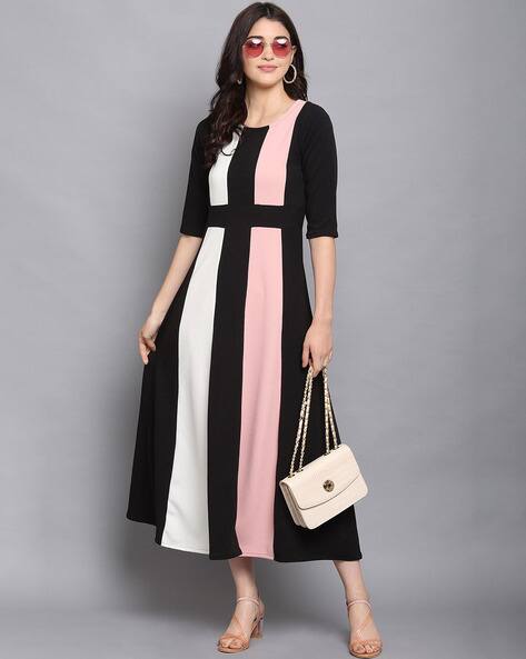 Purvaja Striped Round-Neck Empire Dress