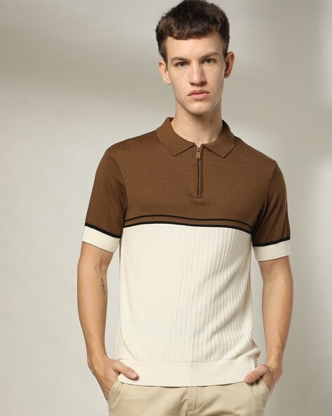 Men Colourblock Slim Fit Polo T-Shirt