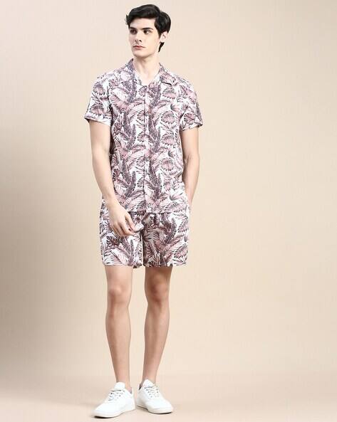 Floral Print Slim Fit Shirt Shorts Set