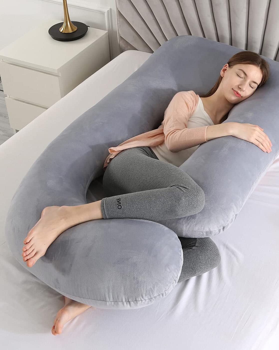 J-Shape Velour Maternity Pillow