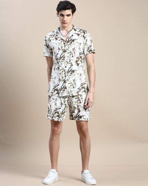 Floral Print Slim Fit Shirt Shorts Set