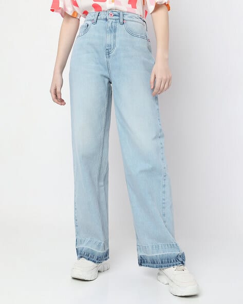 Lightly Washed Straight Fit Jeans