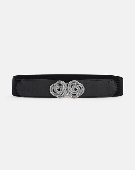 Ajio Wide Double Buckle Belt Rose Buckle Belt