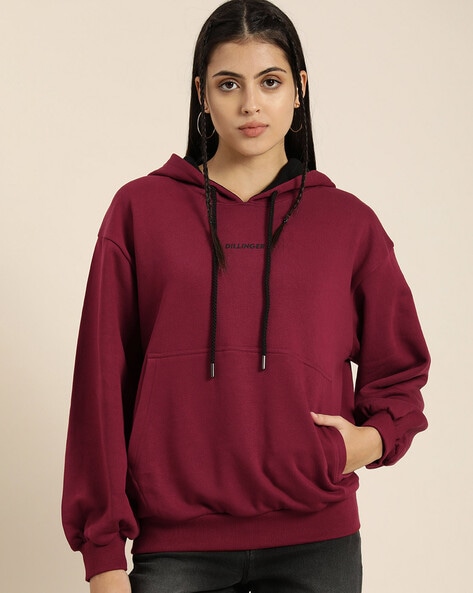 Brand Print Ribbed Hems Hoodie