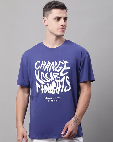 Buy Door74 Typographic Print Crew-Neck T-Shirt Online | Ajio.com