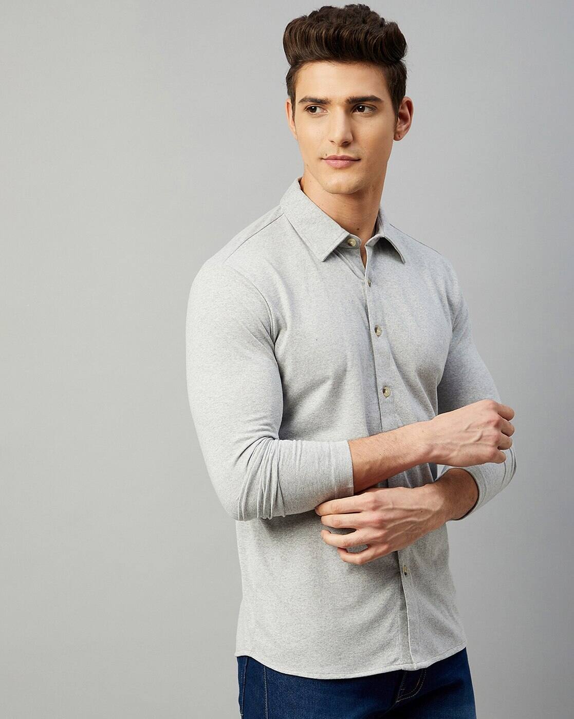 Jeans Grey Long Sleeve Button Up Shirt Grey Denim Full Sleeve Shirt Pepe  Jeans India, image size:1117x1400