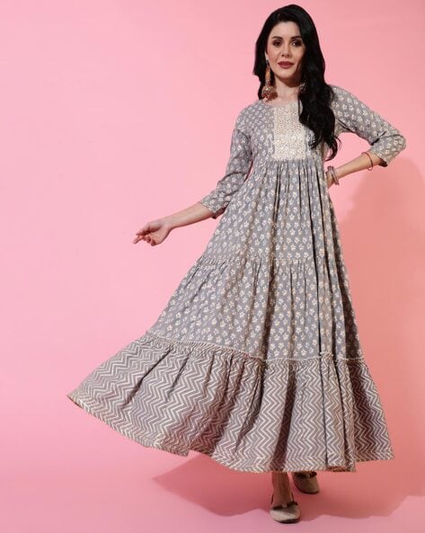 Floral Print Flared Kurta