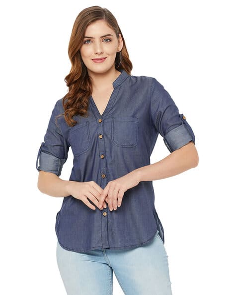 Buy Blue Shirts for Women by Ruhaan'S Online