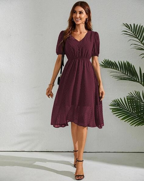 V Neck Fit Flare Dress