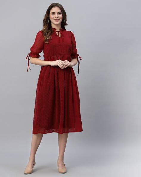 Neck Tie-Up Fit Flare Dress