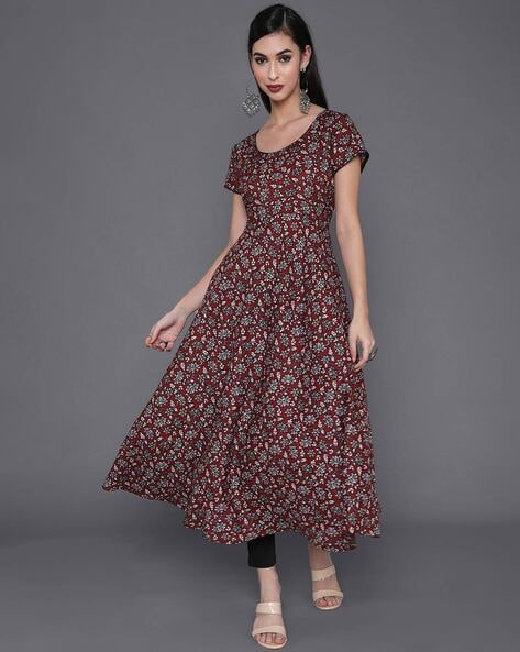 Aks Floral Print Anarkali Kurta