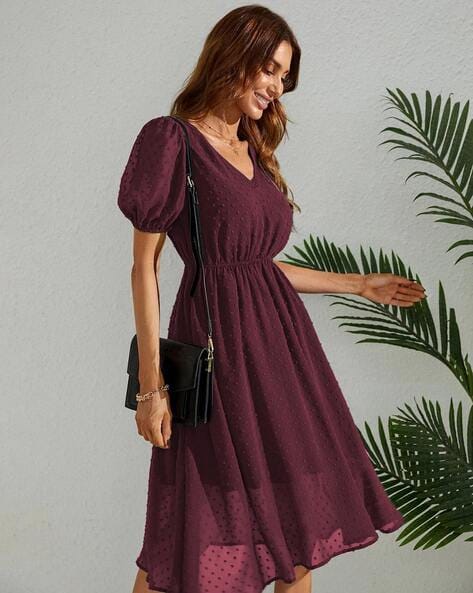 V Neck Fit Flare Dress