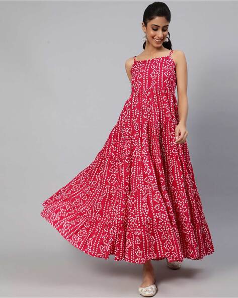 Aks Bnadhani Print Tiered Dress