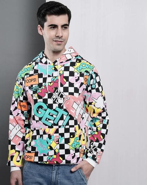 Graphic Print Hoodie with Kangaroo Pocket