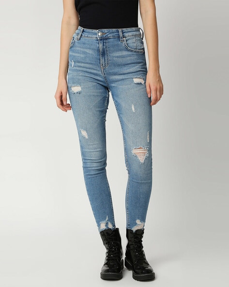 Ladies damage jeans best sale